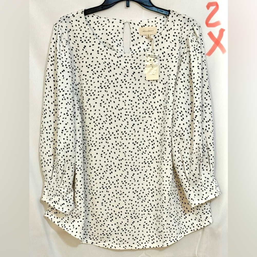 MELLODAY Black and White Speckled Blouse